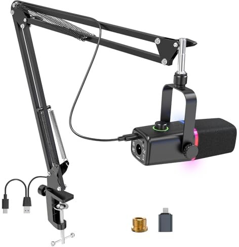 zealsound Microphone Dynamique Vocal pour iPhone Phone PC, Mic Studio Professionnel XLR/USB avec Mute/Monitor,pour Gaming,Podcast,Broadcast,Streaming,Musiciens,Enregistrement de Chant,Youtuber