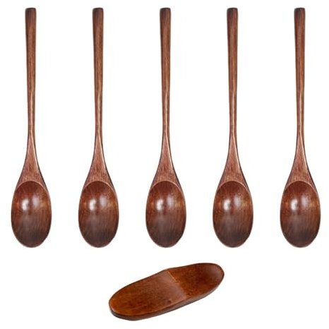 Cuillères à café en bois 5 pièces, porte-couverts 1 pièce, cuillères en bois à long manche, cuillères ménagères, ustensiles de cuisine