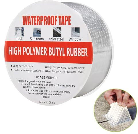 Diealles Shine Cinta de Butilo 50 mm x 5 m, Cinta de Sellado de Aluminio Impermeable, Grosor 1,5 mm, Cinta Bituminosa Autoadhesiva, Reparar Goteras y Grietas Superficiales en el Techo