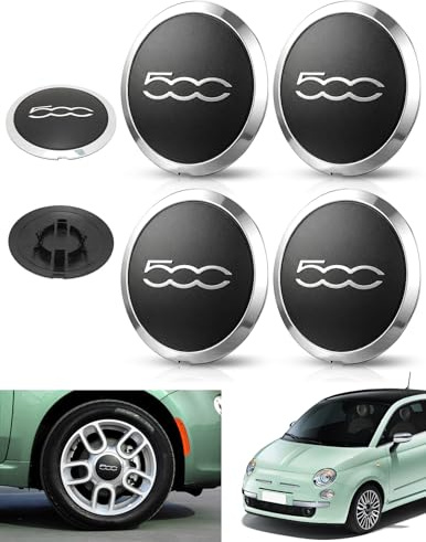 Tapas Rueda Centro Llantas Aluminio FIAT 500 (4 Borde Plata Letras Plata)