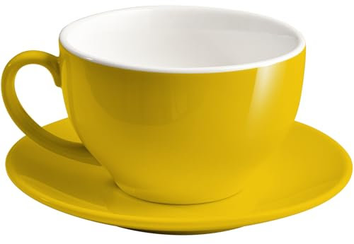 ionEgg Taza de café de porcelana con platillo de 220 ml para capuchino, café con leche y té, color amarillo