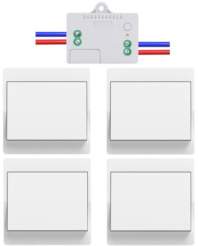 Cerhot funk lichtschalter 4er set outdoor funkschalter 230v funk lichttaster funk-wandschalter funkschalter fernbedienung batterielos kabellose lichtschalter funktaster für Lichter (EU 1Gang 4V1 A)