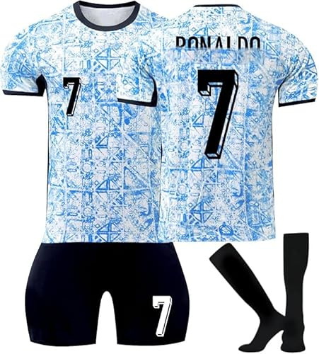 Maillot de Foot Enfant et Homme 2025, Al Nassr FC Maillot Foot Nouveaux Maillots #7 Soccer Jersey, Ensemble Football Homme Garçon Vêtement Set Sport Tshirt Shorts Chaussette Genouillère