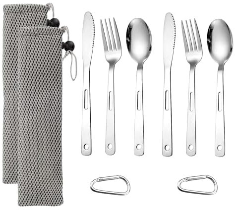 LCUHAVA Campingbesteck Edelstahl Reisebesteck 6 STK Besteckset to Go Edelstahl Outdoor Besteck, Outdoor Picknick to Go Besteck mit Bestecktasche für Picknick, Reisen, Schule, Arbeit
