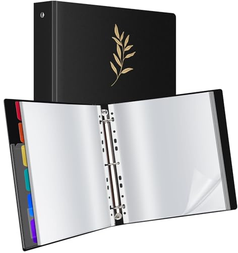 Uquelic Carpeta de presentación, carpeta de anillas con 50 fundas transparentes A4 (50 micrones) y 6 hojas separadoras de polipropileno de colores, organizador para documentos, certificados, carpeta