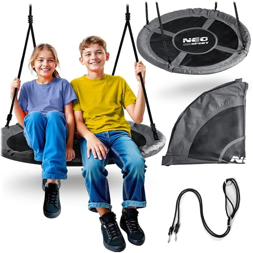 Neo-Sport Outdoor nest, 100 cm, Hanging Swing with Frame, Maximum Load 150 kg, Waterproof, Round, Black, Grey