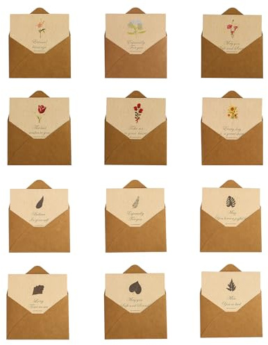 12 Piezas Tarjeta Regalo Flores Hojas Tarjeta Felicitacion Boda Con Sobres Y Precintos Duro Tarjeta Felicitacion CumpleañOs Para Bodas, CumpleañOs, Navidad, AccióN De Gracias, DíA Del Maestro