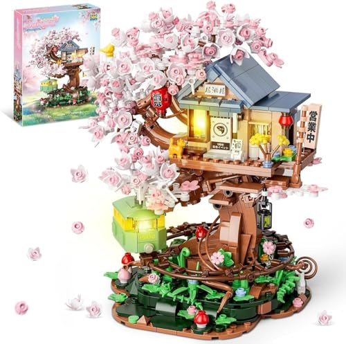 QGGQ Ideas Japan Kirschblüte Friends Baumhaus Klemmbausteinen,Izakaya Blumen Haus Architecture Geschenk 14+ und Erwachsene 1098PCS