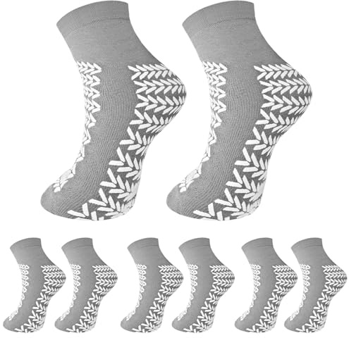 HAGOT 4 Pairs Double Tread Slipper Socks, Anti Slip Sock for Home, Tread Non Slip Hospital Socks for Men Women