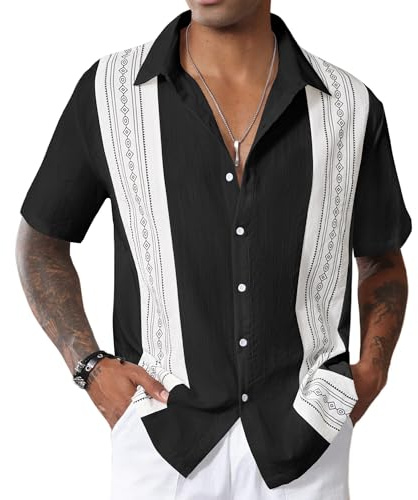 Camisa de bolos para hombre de manga corta vintage con estampado de botones Hawaii Holiday Camisa Hombres M-3XL