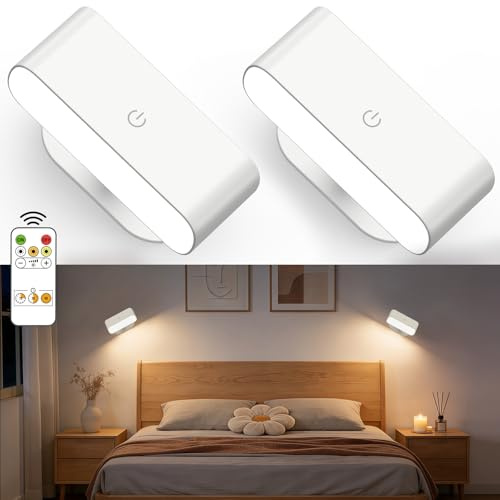 Lacasa Aplique de Pared Interior, 2 Pack Lámparas de Pared LED con Táctil y Control Remoto, Regulable Lamparas Inalámbricos con 3 Temperaturas de Color, 360° Rotatable Lámpara de Pared Para Indoor