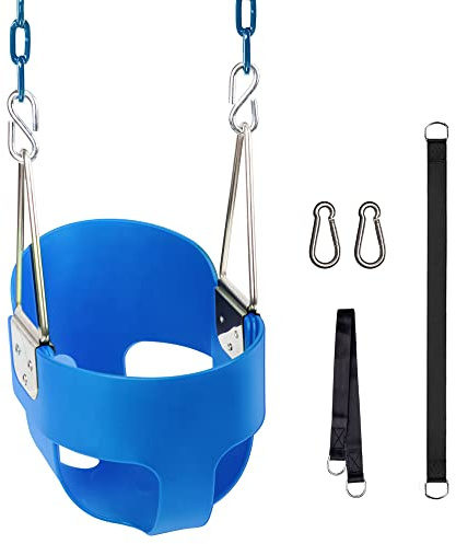 KINSPORY Toddler Swing, 59 Coated Heavy-Duty Iron Chains Baby Swing Outdoor, High Back Full Bucket Infant Seat with Tree Straps for Swing Sets Backyard Outdoor Indoor (Blue)
