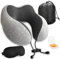 Wolke sieben Memory Foam Reise Nackenkissen Flugzeug Nackenhörnchen Auto Reisekissen mit Schlafmaske, Ohrstöpsel, Tragetasche Set (grau)