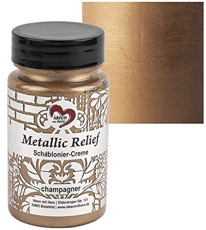 Idéer med hjärta stenciljärkräm metallisk relief | fin strukturpasta | stencileringsfärg | stencileringspasta | 90 ml | vattenbaserad (champagne)