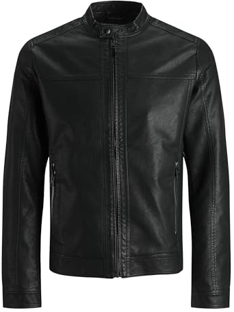 JACK & JONES Män, konstläderjacka, konstläderjacka, svart, S