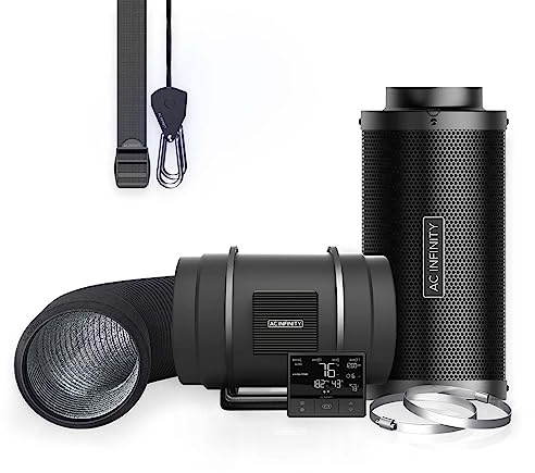 AC Infinity Luftfilter-Set PRO 200 mm – Abluftventilator mit Controller für Temperatur, Luftfeuchtigkeit und VPD, Aktivkohlefilter und Schlauch für Growzelte, Hydrokulturen und Indoor-Gärten