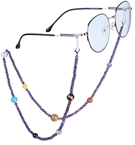 Nupuyai 9 Planeten Stein Perlen Brillenkette Damen und Herren Kristall Sonnenbrillenkette Gesichtsmaske Kette Edelstein Brillenband Brillenkordel Brillenhalter für Lesebrillen, Myopiebrille