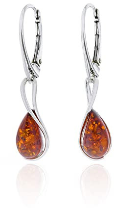 Damen Silber Monique Ohrringe mit Bernstein, Cognacfarbener baltischer Bernstein, Sterling Silber 925, Geschenk für Frauen