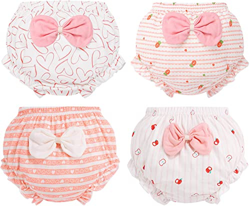Adigau Juego de 4 pantalones de entrenamiento para bebé, niñas, niños, niñas, niños, algodón, ropa interior, calzoncillos con volantes, pantalones cortos Bloomer, B1., 12-24 meses