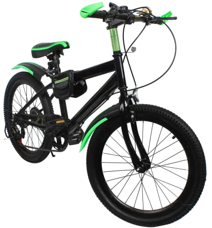 CuCummoo 20 Zoll 6 Gang Kinderfahrrad mit Tasche & Flaschenhalter, Jungen Fahrrad Mountainbike für Kinder Jungen und Mädchen (Grün)