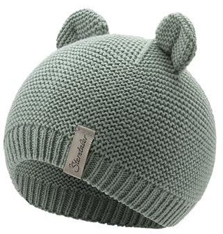 Sterntaler GOTS Strickmütze Ohren - Babymütze aus Baumwolle (Bio) - anschmiegsame Unisex Beanie Mütze mit 3D Öhrchen - Baby und Kinder Übergangsmütze, steingrün, Größe 41