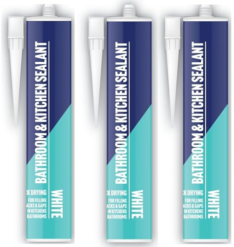 3 X Cartridge silicone sealant easy to apply indoor & outdoor multi use sealant all-purpose acrylic white clear black brown (3 x White Bathroom & Kitchen Sealant 260ML)