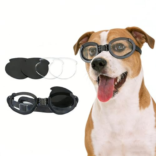 NAMSAN Dog Goggles for Medium to Large Dogs, with Clear/Black Replaceable Lenses, Adjustable Nose Bridge, Anti-UV Dog Sunglasses Medium Breeds, Driving Dog Eye Protection