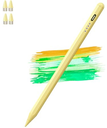 iPad Pencil 2nd generation with Magnetic,Palm Rejection and Tilt Function (2018-2024), Type-C Charging Stylus Pen for iPad 6/7/8/9/10th, Pad Air 3/4/5th, Pad Mini 5/6th, Pad Pro 11/12.9 (Yellow)