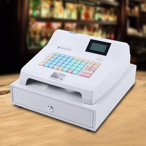 ZYJIX Cassa con Display A LED A 48 Tasti, Registratore di Cassa Elettronico con Vassoio Cassa Rimovibile, Registratore di Cassa Multifunzione per Piccole Imprese/Negozi al Dettaglio/ristoranti