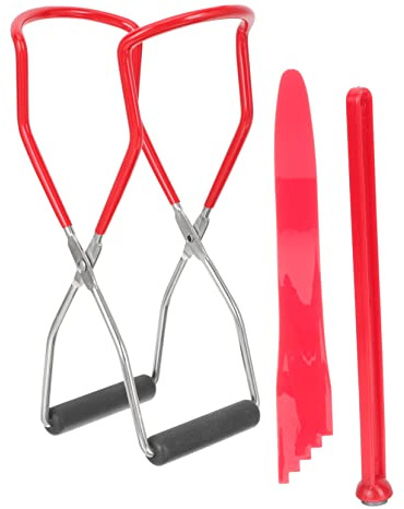 Mikinona Pince Lève-bocaux Professionnelle Anti-brûlure Acier Inoxydable avec Aimant Et Règle Rouge Outil De Cuisine Sécurisé pour Soulever Couvercles De Bocaux De Conservation