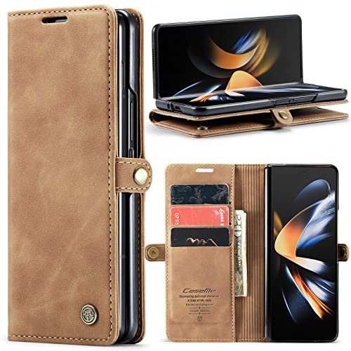 Phernykas for Samsung Galaxy Z Fold 4 Wallet Case with Card Holder, Kickstand RFID Blocking Magnetic Closure Shockproof Protective PU Leather Case for Samsung Galaxy Fold 4 Flip Case Wallet - Brown