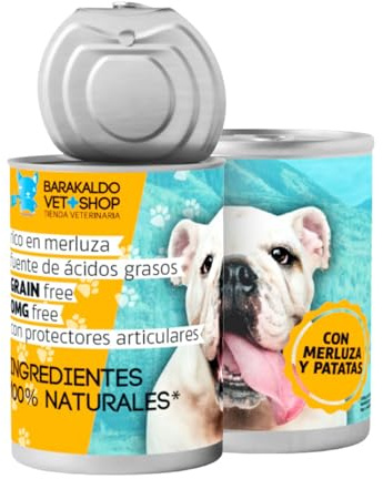 BVS Vet Shop | Grain Free Merluza y Patatas Lata para Perros | Ideal para Perros con alergias e intolerancias a la Carne y Cereales | Merluza y Patatas | 6 unid. x 400 gr