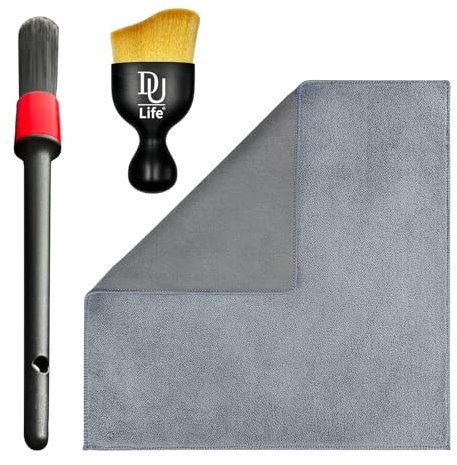 3 Pièces Brosse à Poussière pour Intérieur de Voiture avec Chiffons de Nettoyage, Brosse à Détails Automatiques D'intérieur de Voiture Pas de Rayures pour Moteur, Tableau de Bord, Intérieur (Gris)