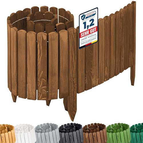 Garronda Clôture Décorative en Bois Naturel - Flexible et Résistante - Barrière Bois pour Délimitation - Clôtures Décoratives - 200 cm - GD-0110 (Marron Foncé, Hauteur: 40 cm)