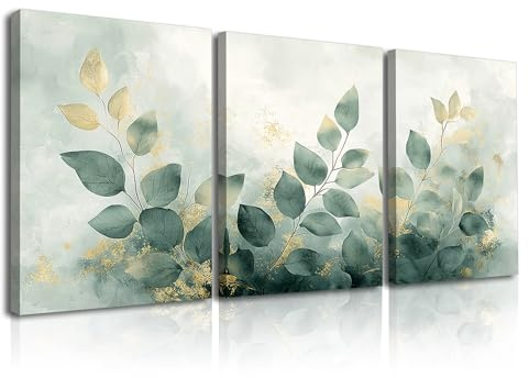 Piy Painting Lienzo De Pared Minimalista, Cuadros Murales Clásicos, Impresión En Lienzo Hoja Verde, Fácil De Colgar Para Salón Despacho Baño Entrada Pasillo, 3 Piezas 30x40cm (90x40 cm)