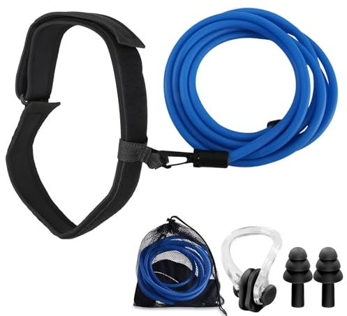 Schwimmgürtel Einstellbare Schwimmgürtel Pool Schwimmwiderstand Schwimmleine Durable für Schwimmingpools Widerstandstraining(Inklusive ohrstöpsel und nasenklammer)