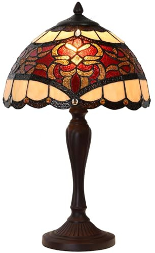Bieye L30869 Lampe de table baroque en vitrail de style Tiffany pour la décoration intérieure (30 cm, rouge)