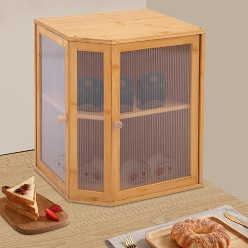 Panera de bambú de 2 niveles, caja de almacenamiento versátil, con ranuras de ventilación traseras para mantener el pan, para guardar pan y otros alimentos