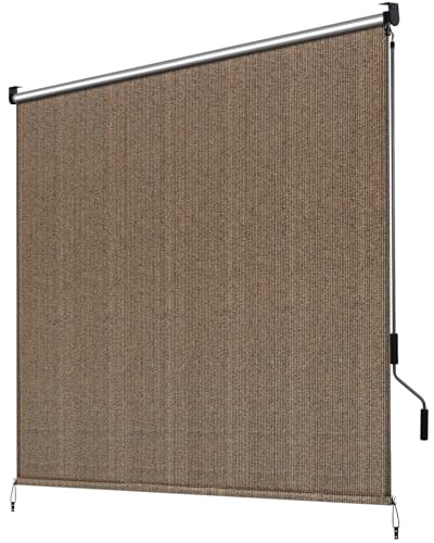 LIFERUN Toldo vertical de 180 x 240 cm, toldo vertical, HDPE para pérgola de terraza, toldo de balcón, tubo de aluminio con manivela inalámbrica, para balcón, terraza, jardín, marrón, 1 unidad