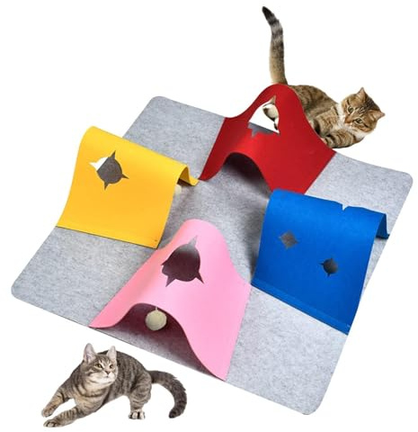 Tunnel per Gatti,Gioco in Feltro Pieghevole Interattivo - Tappeto Gioco Gatti Tunnel Attività Giocattolo,Per Stimolazione Mentale E Dalla Noia In Casa, Appartamento E Viaggio