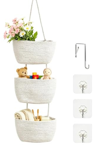 LWLWA Panier Suspendu Macramé, Rangement Mural À Trois Niveaux, Blanche