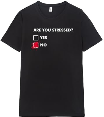 Pampling Maglietta a Maniche Corte, 100% Cotone, Abbigliamento Unisex per Uomo e Donna, Serigrafata con Girocollo e vestibilità Regolare, Colore Nero (Are You Stressed?, S)