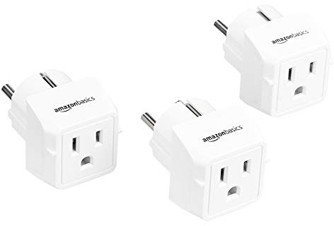Amazon Basics 3-Pack Travel Plug Adapter Type E/F, US to Europe, Power Adapter for France, Germany, Greece, Hungary, Iceland, Netherlands, Norway, Poland, Portugal, Romania, Spain, White