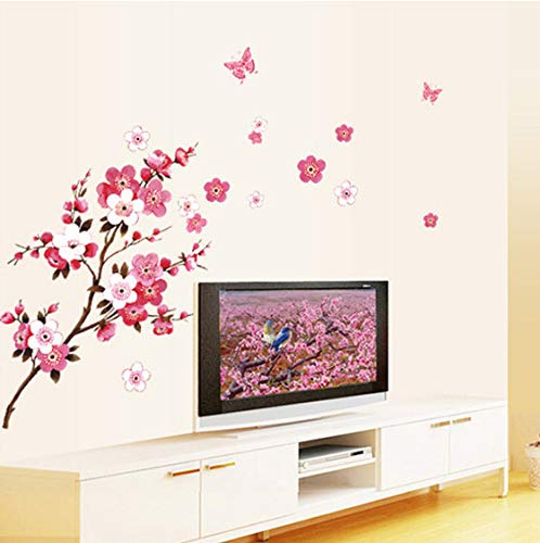 Pink Tree Wall Sticker Room Peach Blossom Butterfly Wall Sticker Poster Decal Decoration Mural Wallpaper