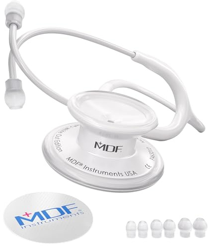 MDF Instruments, MD One Stainless Steel Premium Dual Head Stethoscope, White Tube, Whiteout Chestpieces-Headset, MDF777WO