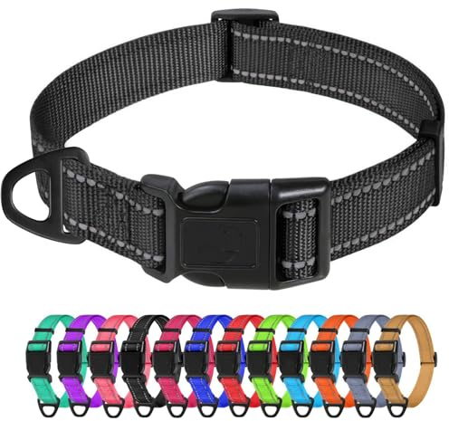 TagME Collier pour Chien, Collier en Nylon Réfléchissant Réglable Classique Convient pour Grands Chiens, Noir, 2.5cm Largeur