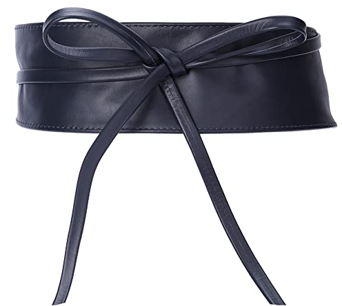 irisaa Leder Taillengürtel Damen, Breiter Obi Gürtel zum Schnüren Hüftgürtel Echtleder Bindegürtel Party Gürtel Taille Band aus Italien, Damen Taillengürtel 2020:Navy