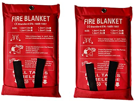 Toneeko 1.2x1.8m Couverture Anti-feu en Fibre de Verre pour la Survie, Protection Ignifuge et Isolation Thermique, conçue pour la Cuisine, cheminée, Barbecue, Voiture, Camping (Blanc, 2 Paquet)