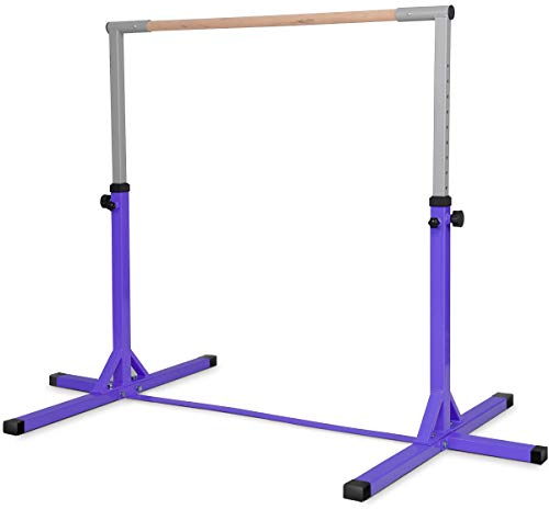 RELAX4LIFE Barre de gymnastique pour enfant,12 niveaux,Hauteur réglable : 91-150 cm,Charge maximale : 100 kg,En bois et structure en acier (violet)