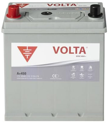 Bateria de Coche VOLTA Caja Asiática 45Ah 370A - Borne +Izq - Medidas Largo 187 x Ancho 127 x Alto 220 mm con 2 años de Garantía - Fabricación Europea.